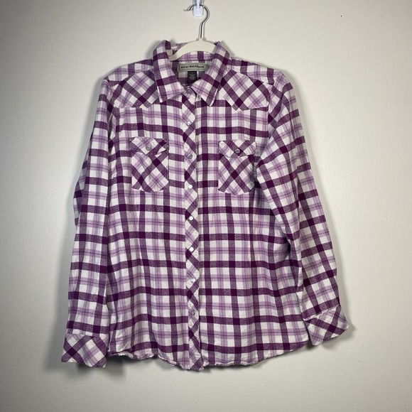 Women's Bit & Bridle Pink Plaid Pearl Snap Long Sleeve Shirt XL - Picture 1 of 6
